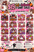Bloom+Co $15 Halloween T-shirt sale with designs A through P