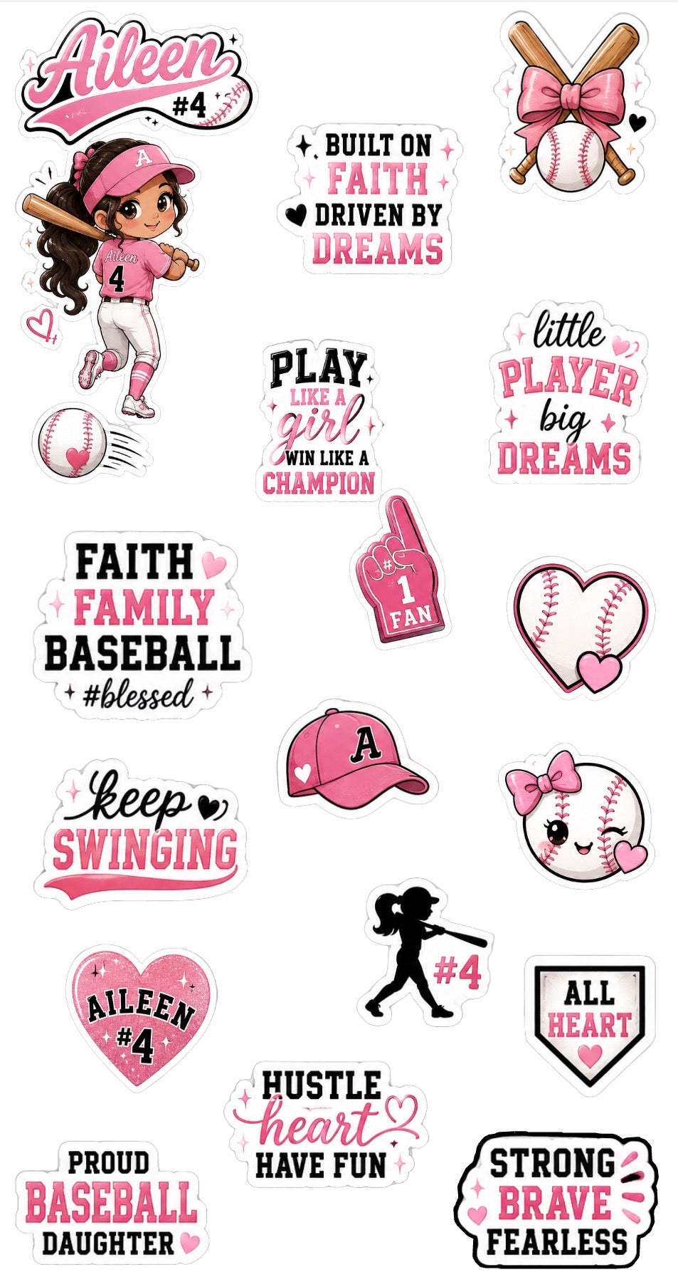 Aileen baseball personalized sticker sheet example