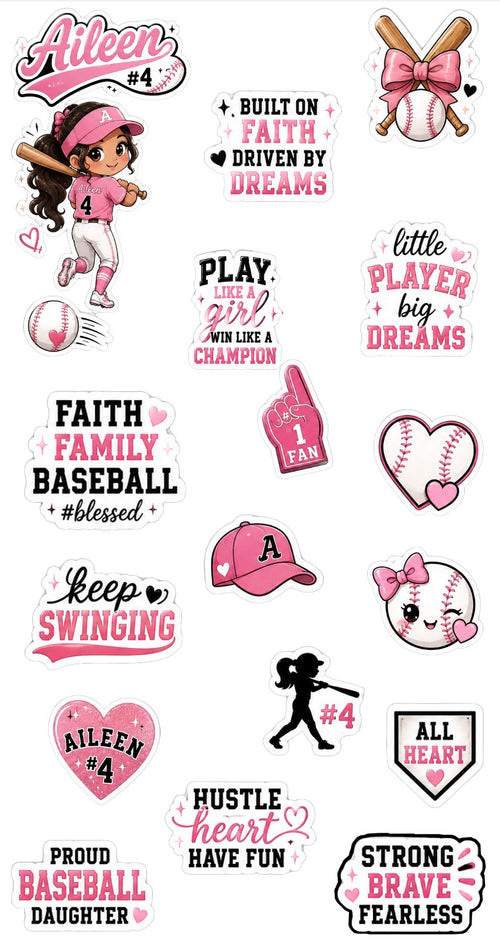 Aileen baseball personalized sticker sheet example