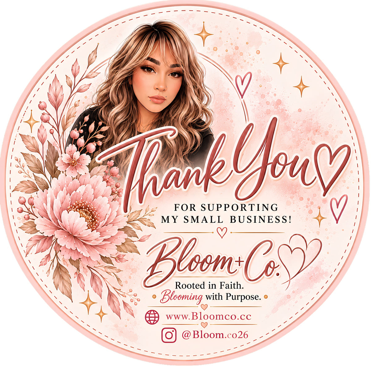 Bloom + Co. round thank-you sticker design example