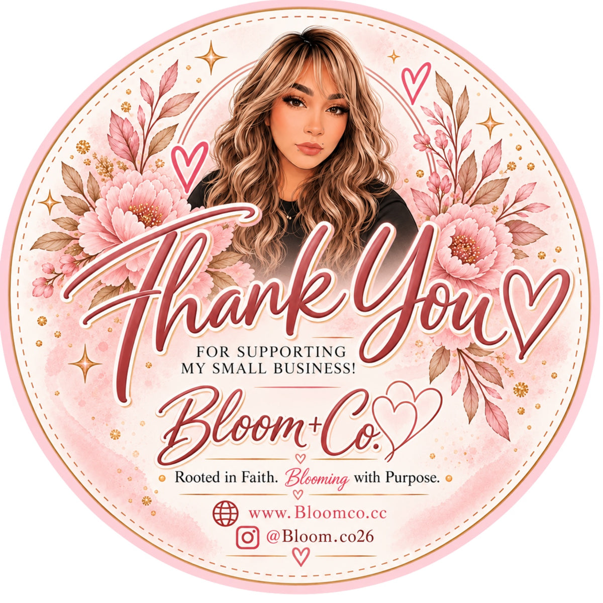 Bloom + Co. round thank-you sticker design example